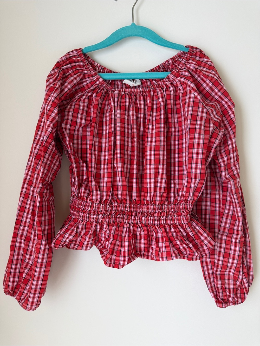 Crewcuts J.Crew Girls Red Tartan Plaid Smocked Peplum Top Blouse Size 10 EUC